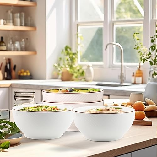 ALLUSEIT Lot de 2 grands bols de service en céramique pour salade, soupe, ramen, fruits, préparation, cuisine, fête, etc. Passe au micro-ondes 20,3 cm - Nail Gallerys