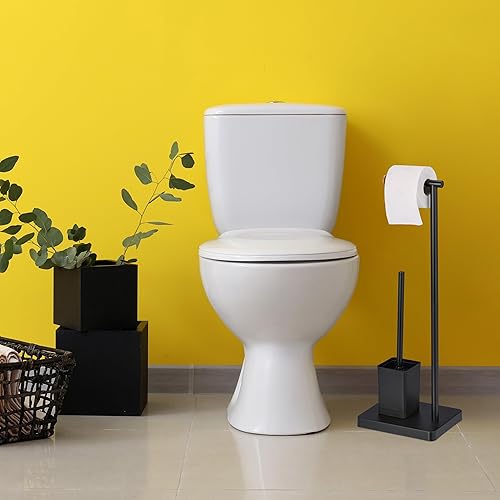 Relaxdays Serviteur WC, HxLxP : 66,5x23x18 cm, Support Papier Toilettes, Brosse et Porte-Brosse, Acier Inoxydable, Blanc - Nail Gallerys