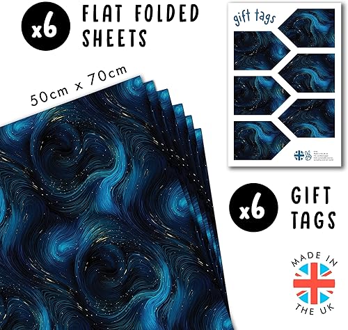 Papier Cadeau Bleu Et Noir – 6 Feuilles De Papier Cadeau – Ciel Orageux Et Vagues – Papier Emballage Cadeau Pour Homme Femme Enfant – Livré Avec Autocollants – Par Central 23 - Nail Gallerys