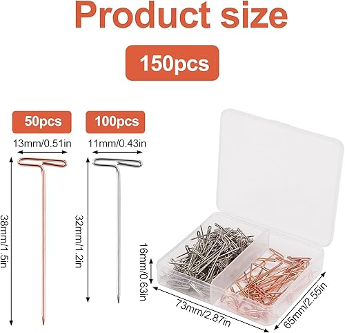 150 pièces Épingles en T, 32mm 38mm Épingles en T en Acier Inoxydable Épingles à Perruque Droites pour Bloquer Le Tricot Le Crochet Les Projets de Couture Les Bijoux et la Fabrication Artisanale - Nail Gallerys