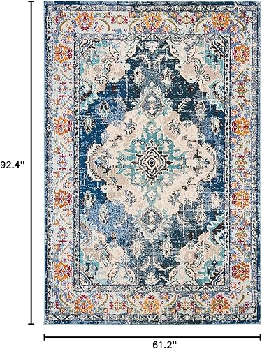 SAFAVIEH Tapis Boho Pour Salon, Salle à manger, Chambre à coucher - Monaco Collection, Tapis à poil court, Bleu marine et bleu clair, 155 X 231 cm - Nail Gallerys