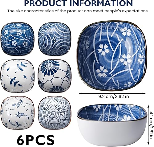 WANDGU Lot de 6 bols à sauce soja en céramique - Pour sushis, dessert, épices, noix et olives - Style japonais - Diamètre : 9,2 cm - Nail Gallerys