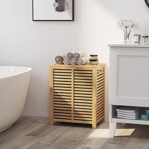 COSTWAY Panier à Linge 80L, Corbeille à Linge en Bambouavec Couvercle, Sac à Doublure, Poignées et Design de Lattes, 50 x 35 x 62 cm, pour Salle de Bain, Salon, Chambre, Assemblage Facile, Naturel - Nail Gallerys