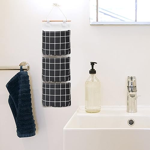Lot de 3 sacs suspendus grillagés étanches - Accessoires de rangement en coton et lin - Sac utilitaire à suspendre - Convient pour la salle de bain (noir, blanc, gris) - Nail Gallerys