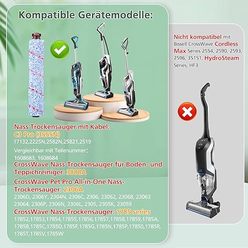 Accessoires pour aspirateur sec et humide Bissell CrossWave 3 en 1 C3 Pro 3555N, 2 brosses multi-surfaces 1868 + 2 filtres 1866 pour aspirateur Bissell CrossWave 17132 2225N 2582N 25821 2519 - Nail Gallerys