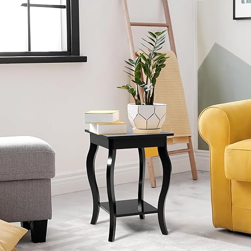 LIFEZEAL Table de Chevet Carré en Bois, Table de Nuit à 2 Niveaux, Table d’Appoint Simple, Design Moderne, pour Salon, Chambre à Coucher, 40 x 40 x 60 cm, Blanc - Nail Gallerys