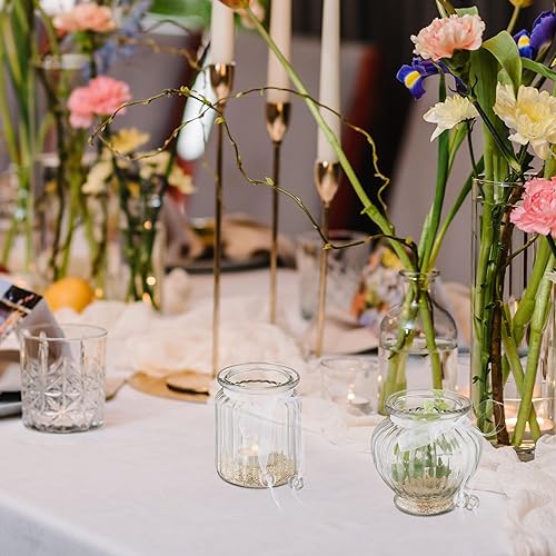 Relaxdays Photophore, Lot de 12, en Verre, 2 modèles, avec nœud, intérieur & extérieur, Porte-Bougies, Transparent - Nail Gallerys