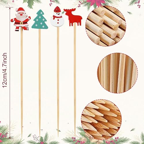 Bekeify 200 Pics à Brochettes Cocktails avec Quatre Modèles de Noël, 12cm Bâtonnets Cocktail, Cure-Dents en Pique Aperitif Bois, pour Fingerfood, Snacks, Boissons, Déco Cocktail, Noël - Nail Gallerys