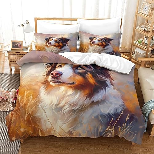 EVMILA Berger Australien 3D Imprimé pour Adultes Et Enfants Housses De Couettes Housse De Couette Microfibr E avec Fermeture À Glissière Parure De Lit avec Taies 3 Pièces Single（140x200cm） - Nail Gallerys