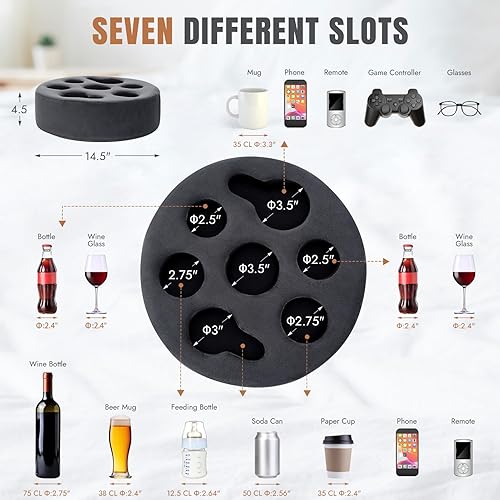 Porte-gobelet de canapé, Porte-gobelet, Amovible et Lavable, Coussin Douillet en Velours, Plateau avec Porte-gobelet à café, pour la Maison, la Voiture, l'extérieur et l'intérieur - Gris - Nail Gallerys