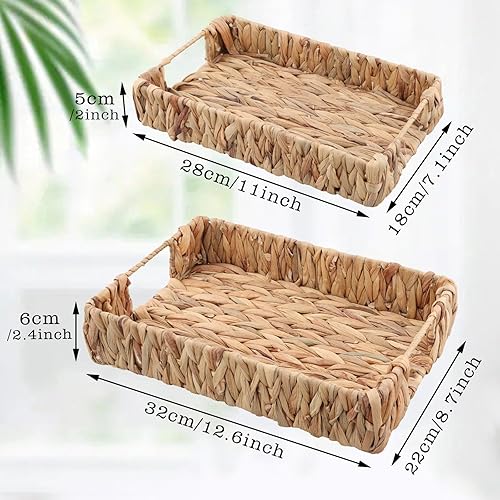Focenat Lot de 2 Plateau tressé en jonc de mer,Plateau décoratif tressé,Plateau De Service en Rotin Tressé À La Main,Corbeille en Osier Tressé Naturel,pour Nourriture, Fruits, légumes - Nail Gallerys