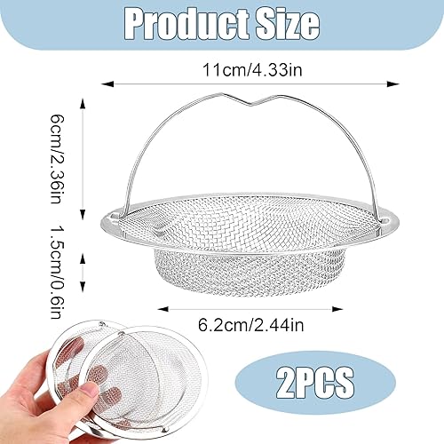 Lot de 2 tamis d'évier de cuisine en acier inoxydable avec poignée, passoire d'évier à mailles fines, tamis de cuisine pour évier de cuisine contre l'obstruction et pour filtrer les résidus - Nail Gallerys