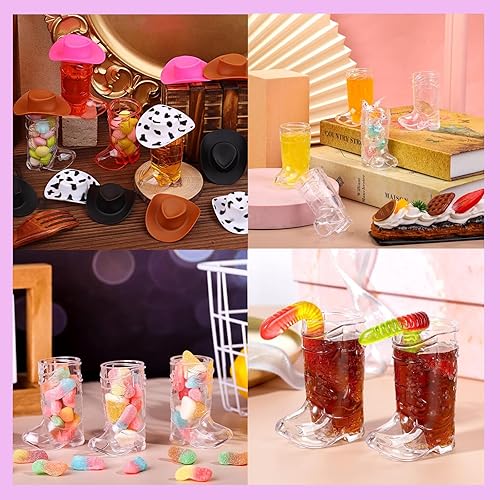 PACIOCEAN Lot de 32 mini verres à shot en plastique sur le thème occidental avec 16 chapeaux de cowboy, décorations de fête réutilisables pour anniversaire, barbecue, mariage - Nail Gallerys