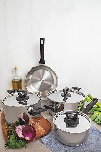 Tramontina Lot de 4 casseroles en acier inoxydable avec couvercle, convient à tous les types de feux, poignées en bakélite, passe au lave-vaisselle - Nail Gallerys