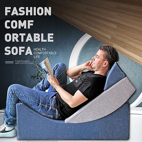 CCLIFE Matelas lit Fauteuil futon Pliable Pliant Chaise de Sol Pliable Matelas Pliant Sofa 110×50×36 CM, Couleur:Bleu & Gris - Nail Gallerys