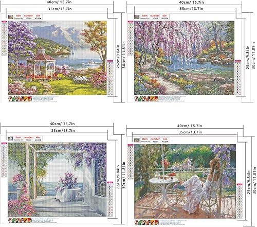 DCIDBEI 30x40CM 5D 4 Lot Diamond Painting Paysage Campagne, Rond Peinture en Diamant Arbre Violet, Diamond Art Loisirs Creatif Cadeau Fête pour Adultes, Décoration Murale Salon Bureau Chambre - Nail Gallerys