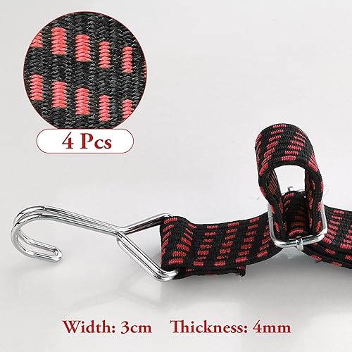Lot de 4 sangles élastiques plates réglables avec crochets pour porte-bagages, vélo, moteur, camping (bleu, rouge, 1 m) - Nail Gallerys