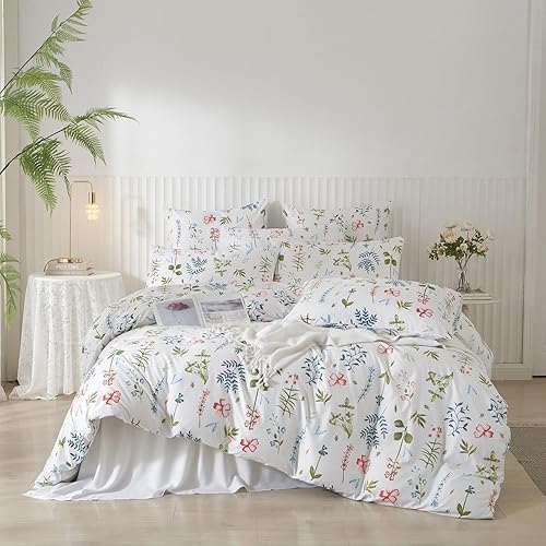 Housse de Couette 220x240 Verte Feuilles Fleurie Motif Fleurs Oiseaux Parure de Lit Microfibre Adulte Parure Housse Couette 220 x 240 avec Fermeture Éclair 2 Personne avec 2 Taies d'oreiller 65x65cm - Nail Gallerys