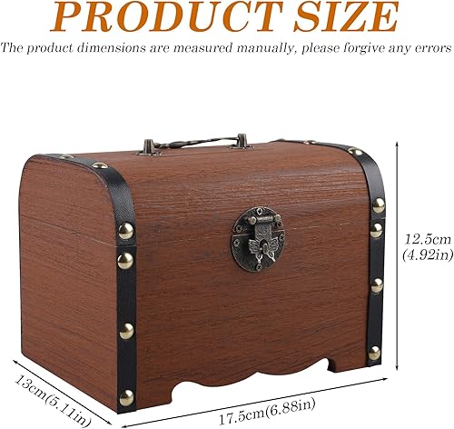 Coffre au trésor, en bois, vintage, avec clé, petite caisse au trésor, avec serrure, 18 x 13 x 13 cm, pour stocker, décorer, anniversaire d'enfant - Nail Gallerys