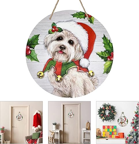 KACCDE Couronne de chien de Noël - Décoration de porte d'entrée festive en bois - Décoration murale d'intérieur pour le Nouvel An 2024 - Nail Gallerys