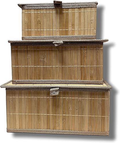 Cflagrant® Lot de 3 Boites/Paniers de Rangement en Bambou intérieur en Tissus (3 boites avec couvercles) - Nail Gallerys