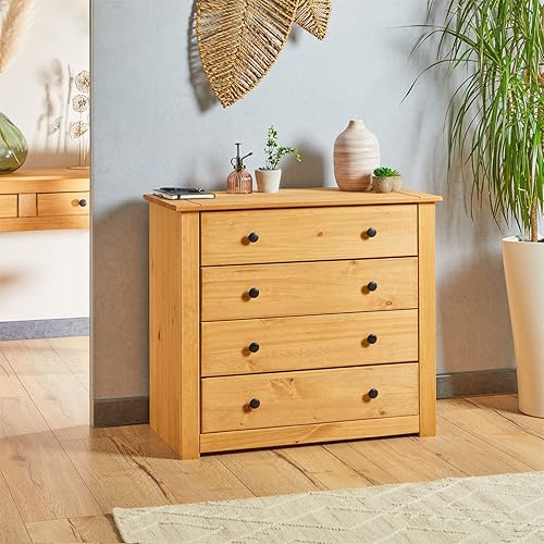 IDIMEX Commode Cancun Buffet avec 4 Grands tiroirs, en pin Massif à la Finition teintée et cirée - Nail Gallerys