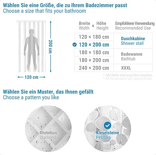 ecooe Rideaux de Douche EVA 3D Motif de Pierre, 120 x 200 cm Rideau de Bain Semi Transparent Étanche Anti-Moisissure, Rideau de Salle de Bain avec 8 Anneaux pour Douche à Domicile ou Baignoire - Nail Gallerys