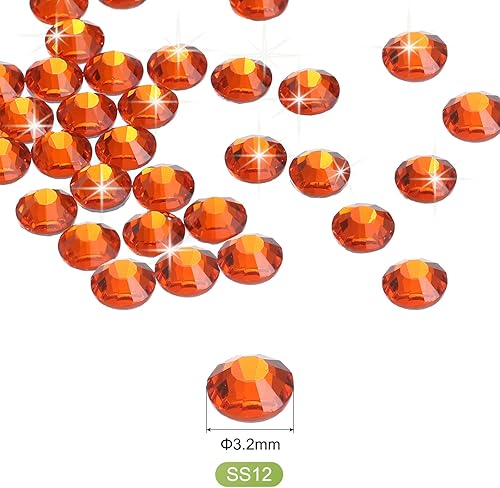 QUARKZMAN 1440 Pcs Strass À Fixation Thermique Strass À Dos Plat Cristal Verre Pour Artisanat Vêtements DIY Décoration(SS12 3.2mm,Orange) - Nail Gallerys