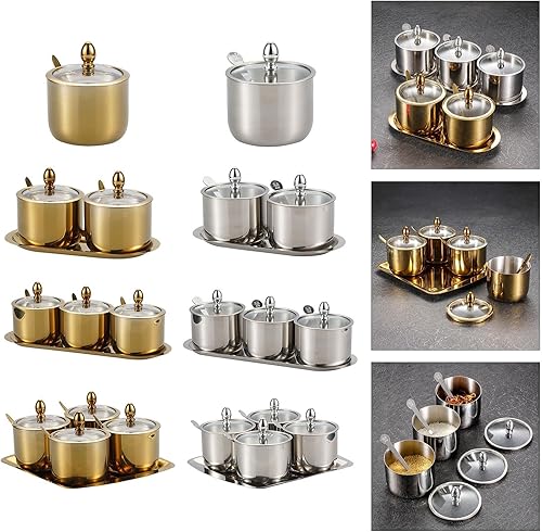 alloneslife Récipient pratique pour assaisonnement, sels, épices, boîte de rangement, organiseurs d'épices, texture en acier inoxydable 304 pour boîtes à sucre et café de cuisine - Nail Gallerys