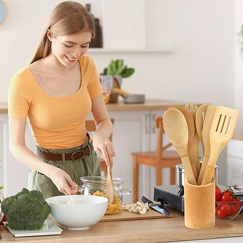 Lot de 6 cuillères en bois de bambou pour la cuisine – Spatule en bois antiadhésive pour la cuisine, ustensiles de cuisine en bambou naturel, ensemble d'ustensiles de cuisine en bois de qualité - Nail Gallerys