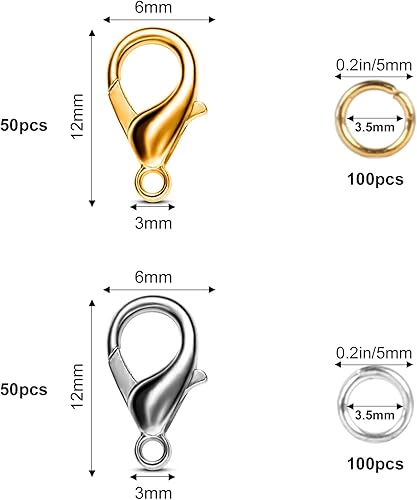 GGISUI Fermoir Bracelet, 100pcs Fermoirs Mousquetons et 200pcs Anneaux de Saut Ouverts, Fermoir Collier Attache Bracelet pour Pendentifs Bricolage Bijoux Fabrication - Nail Gallerys