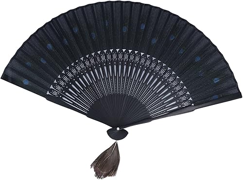 Décoration d'éventail Pliant Style Chinois d'éventail de Paon Chinois Beau Motif de Paon Os Antiques Os Noirs Style Oriental Vintage Bambou Style Asiatique Pinceaux - Nail Gallerys