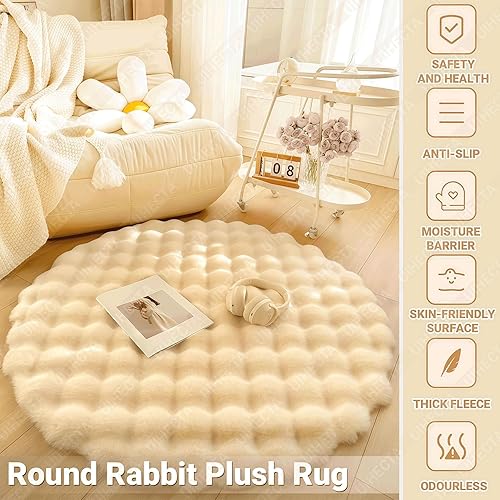 UIHECTA Tapis en Peluche Lapin, Tapis Ronds, Tapis Chambre Moelleux, Tapis Moelleux Moderne, Lavable, Couleur Unie, AntidéRapant, DéCoration IntéRieur Chambre Fille Chambre Enfant - Nail Gallerys