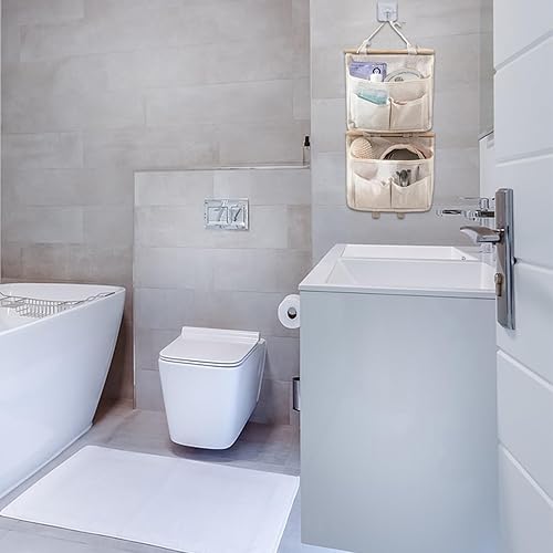 Tucireat 3 Pièces Sac de Rangement Suspendu Imperméable avec 3 Crochets, Organisateur Mural pour Chambre, Salle de Bain, Bureau (Blanc) - Nail Gallerys