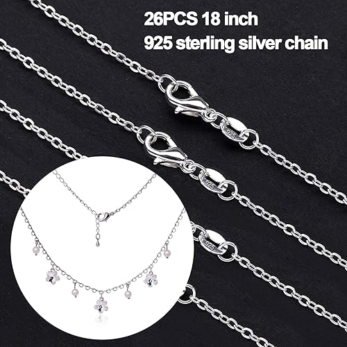 26 Pcs Chaînes de Collier 925, Chaîne pour Bijoux Bricolage chaînes 925 Chaîne de Collier pour la Fabrication de Bijoux, Collier Plaqué Argent 925, Bracelet Chaine - Nail Gallerys