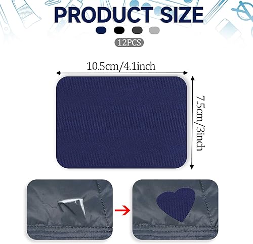 Lot de 12 écussons thermocollants pour réparation de vêtements, chaussures, jeans, chapeaux (noir, bleu foncé, gris clair) - Nail Gallerys