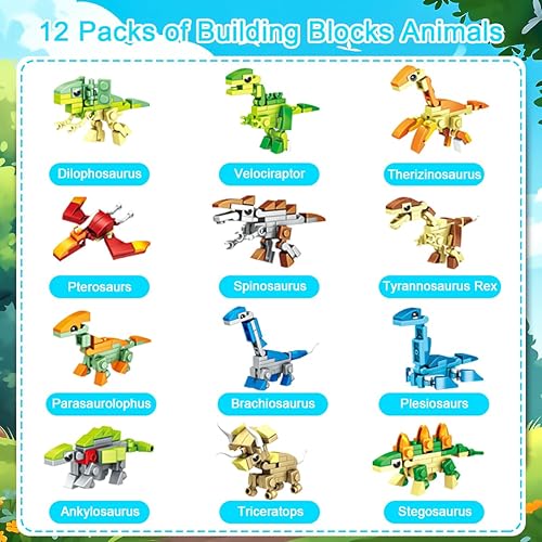 Lot de 12 mini blocs de construction animaux - Jouet de construction - Jouet d'anniversaire - Cadeau de fête - Jouet de Pâques - Cadeau d'anniversaire - Cadeau de fête (Tyrannosaurus rex) - Nail Gallerys