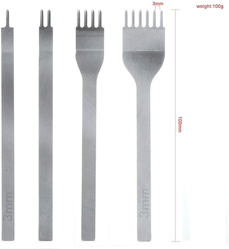 Wisfor 4Pcs 3mm Cuir Kit Outils, Perforatrice DIY Artisanat du Cuir Griffe Perforateur Trou Couture Diamant Laçage 1+2+4+6 Prong Lacing Perforate Sew Tools - Nail Gallerys