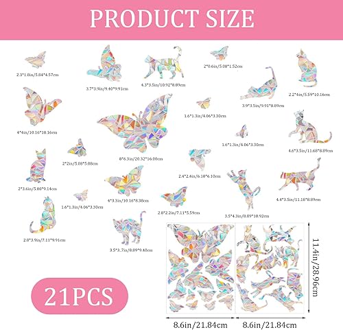 Suncatchers Sticker, Chat Butterfly Window Clings Fleurs Fleurs Brillantes Rainbow Prism Anti-Collision Secraux pour Les frappes d'oiseaux, Clolings de fenêtre de - Nail Gallerys