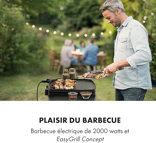 Klarstein Gatsby Gril électrique sur pied Gril de table : 2000 W, EasyGrill Concept, surface de gril: 40 x 36 cm/aluminium moulé sous pression/antiadhésif/couvercle, deux tables d'appoint, noir - Nail Gallerys