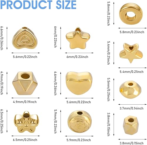 500 perles et assortiments heishi pour bracelet, d'espacement dorées de perles 5 Styles perles d'étoile rondes à facettes, en vrac pour bracelet à faire soi-même - Nail Gallerys