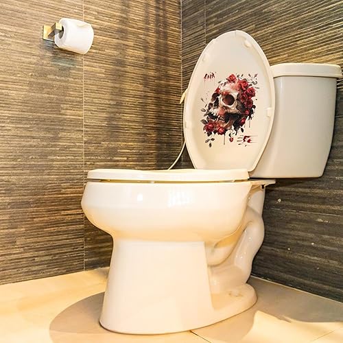 Autocollants tête de mort florale – Autocollants d'Halloween pour abattant de toilette | Décalcomanies murales pour salle de bain | Autocollants de siège de toilette horreur | Stickers muraux motif - Nail Gallerys