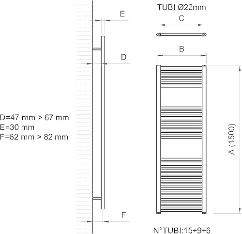Ercos Chauffe-serviettes salle de bain - Radiateur décoration acier moderne Opera - 550 x 1500 9011 - Nail Gallerys