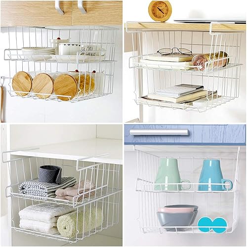 Paniers de Rangement Suspendus en fil Métallique - Organisateurs pour Armoire, étagère, Salle de Bain, Cuisine, Bureau - Lot de 2 - Nail Gallerys