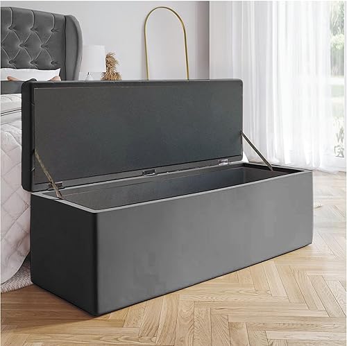 AZ Interiors Royal Furniture Chesterfield Banc de rangement ottoman de 90 cm de large, banc en velours pelucheux avec rangement, banc de fin de lit, table basse rembourrée en velours, banc d'entrée - Nail Gallerys