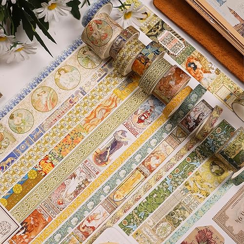 Songdao 24 rouleaux Millésime Washi Tape Set, Ruban Motif Antique Adhésif Décoratif Masking Tapes pour Arts, Bullet Journal, Scrapbooking, Bricolage, Emballage (9 monochromes) - Nail Gallerys