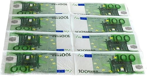 Lot de 10 serviettes double voile pour fête, anniversaire, thème billet de 100 euros, 34 x 33 cm - Nail Gallerys