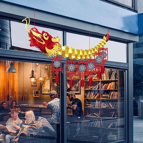 Guirlande en papier dragon chinois – Plafond du Nouvel An 2025 | Guirlande en papier dragon lunaire Nouvel An | Décorations de plafond rouge à suspendre pour les magasins de festival du printemps, la - Nail Gallerys