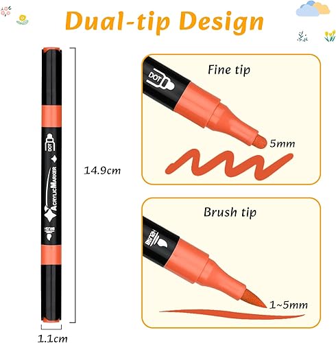 VynyQoo 26 Couleurs Marqueur Peinture Acrylique, Feutres Acrylique, Stylos de Peinture Acrylique à Double Pointe, Feutres Coloriage Adulte 0,5cm Extra Pointe Fine pour Roche Bois Tissu Verre Céramique - Nail Gallerys