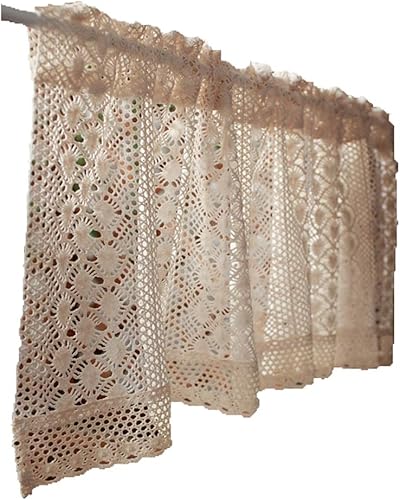 ACMHNC Rideau Brise-bise Vintage en Dentelle Transparente, Style Maison de Campagne Rideau Court Voilage Broderie Crochet Décoration de Café Bistrot Cuisine Placard 1 Pièce,Beige,W x H 100x60cm - Nail Gallerys